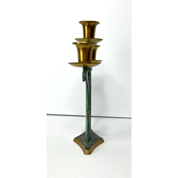 Vintage Dayagi Jerusalem Brass Patina 3-Arm Candelabra 8.5" High MCM Design - Picture 3 of 8
